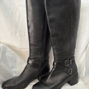Anne Klein Womens Tall Leather Boots, Wide Calf, size 9, black